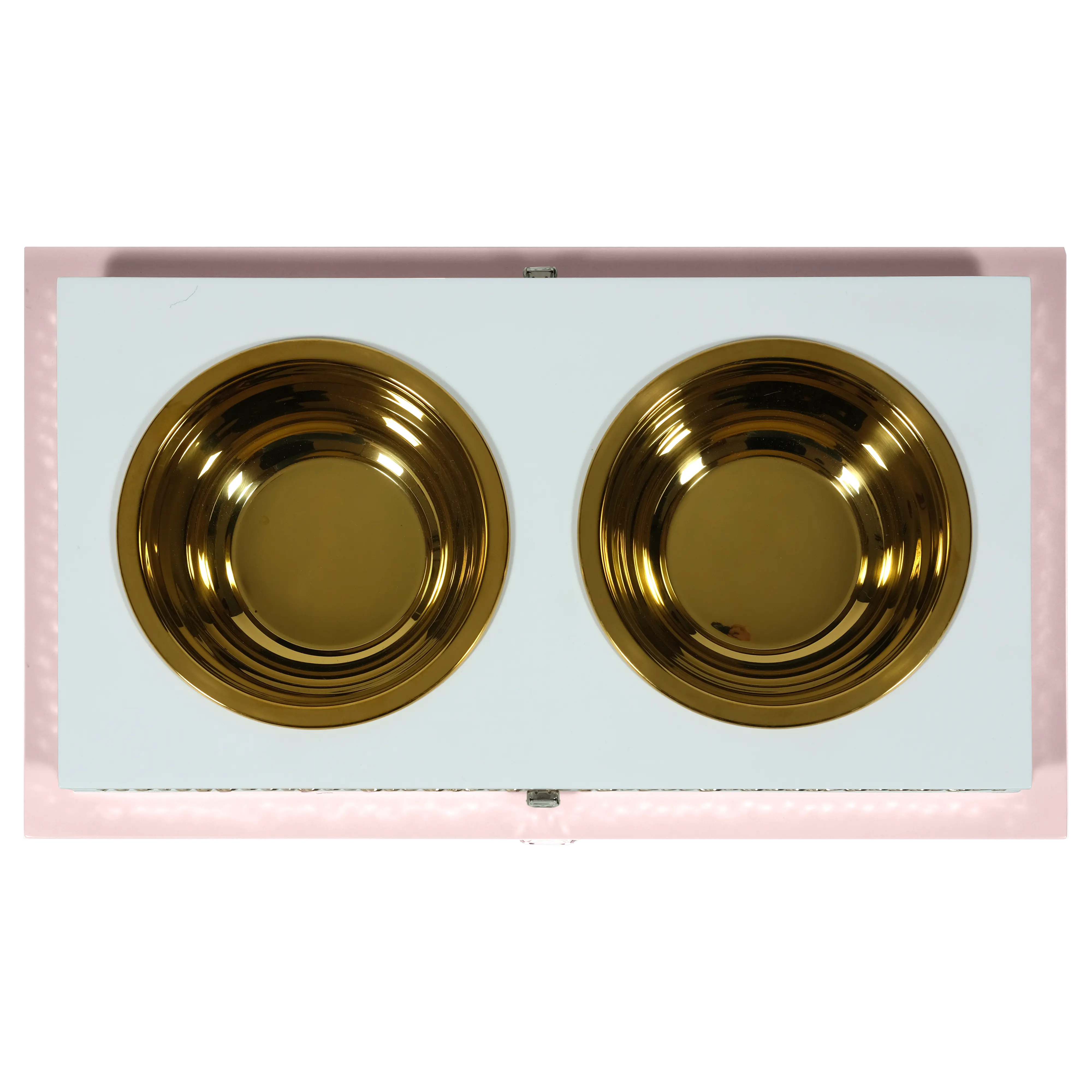 "Top view of the FUROAR Nene Double Diner showcasing removable gold stainless steel bowls and a protective dual-layer system."