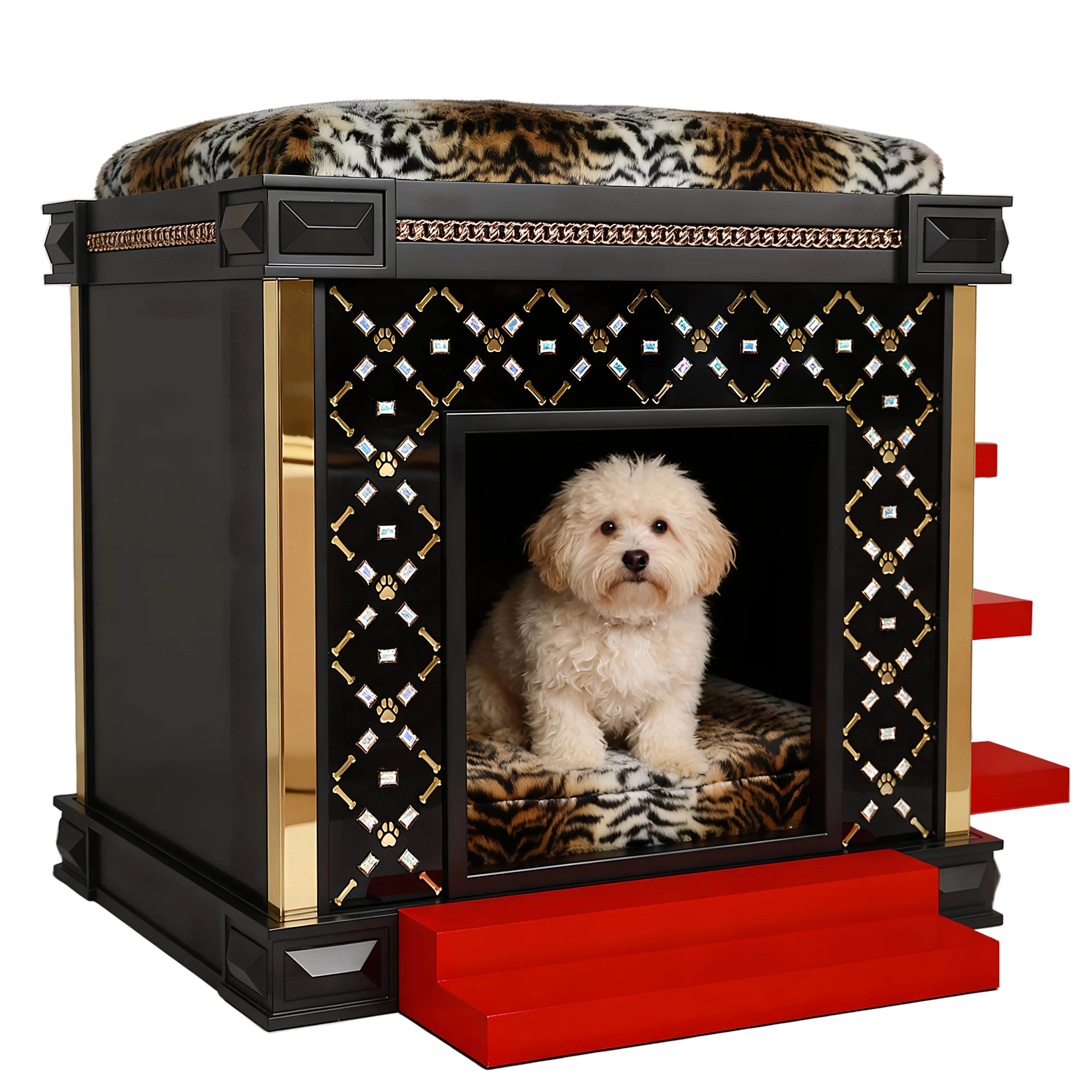 Posh Medium bespoke dog kennel in white with a super glam, ultra sleek design.