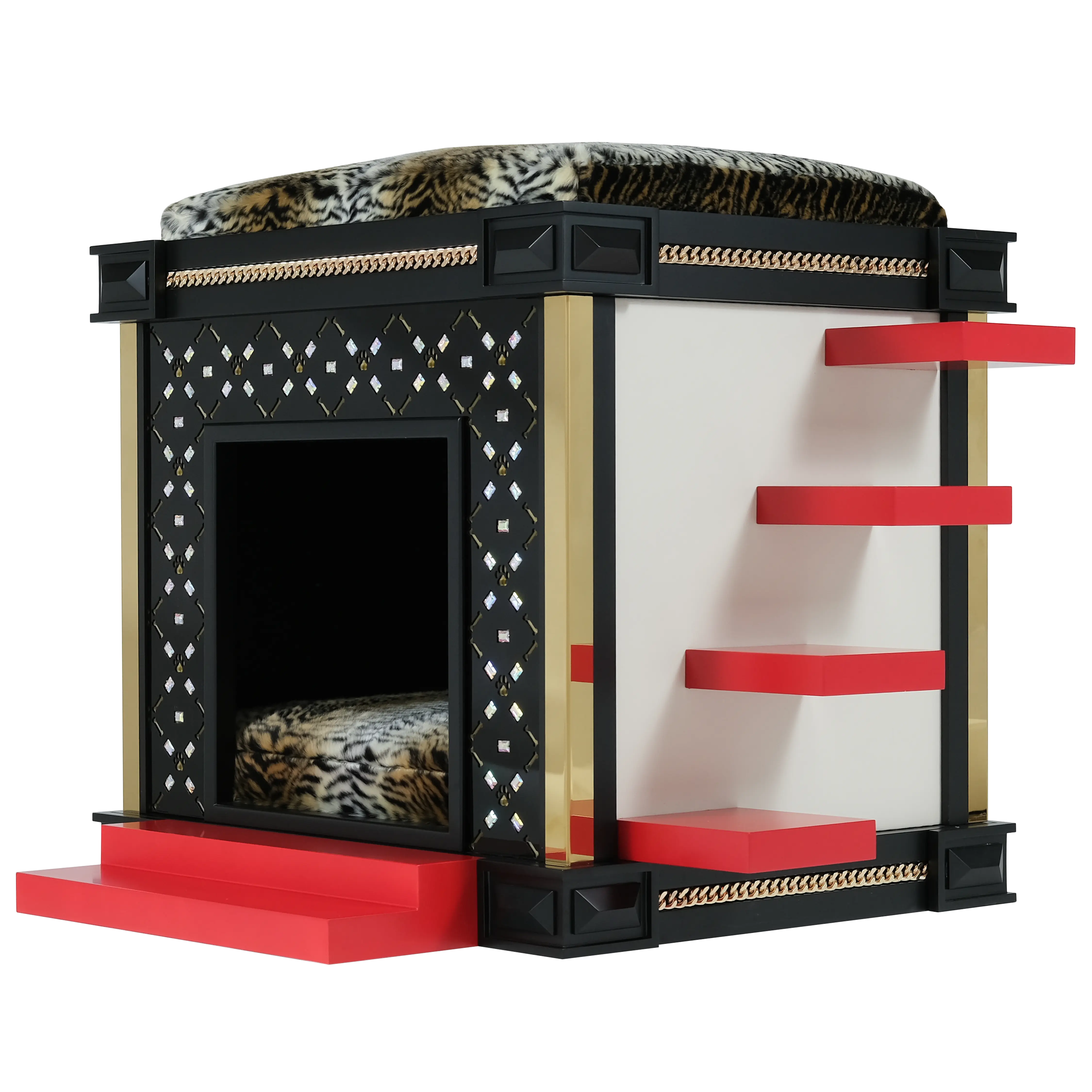 Ultra sleek Posh Small canine villa featuring modern glam superstar stairs.
