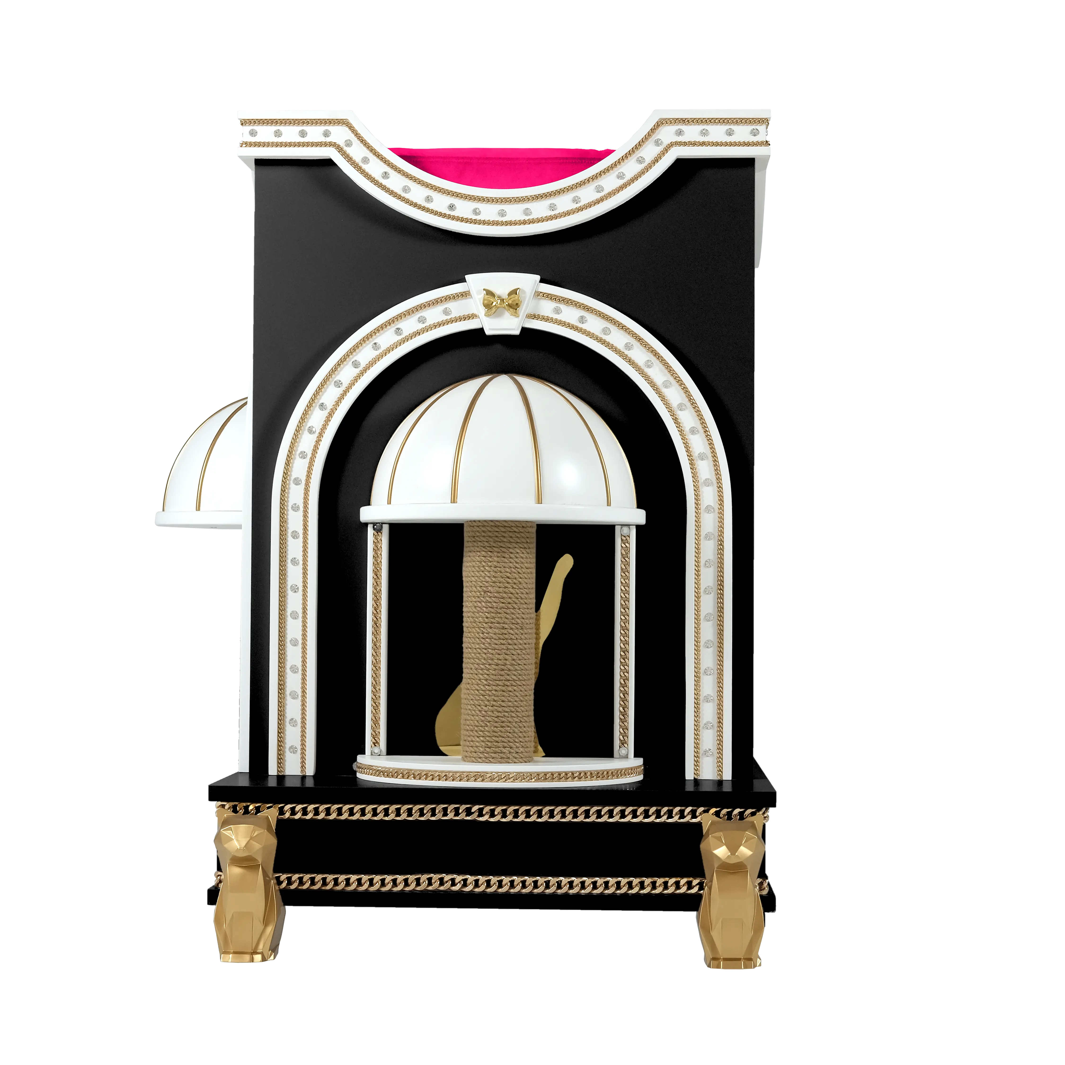 "Durable sisal scratching post integrated into the POSHY cat house, where the wild feline instinct meets a tamed architectural masterpiece."