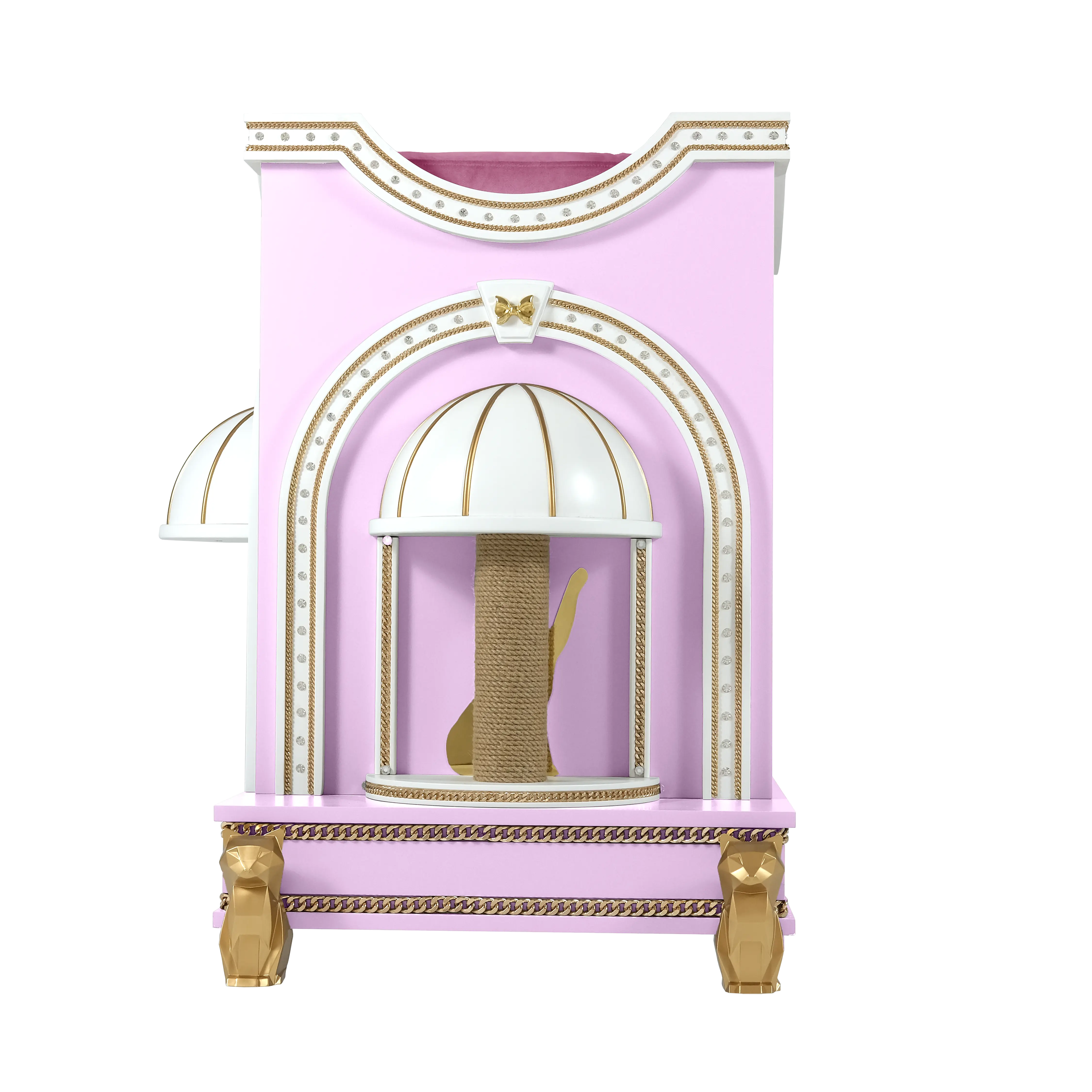 "Integrated sisal scratching post on the PRECIOUS sanctuary, where the wild instinct of the pet meets a tamed architectural masterpiece."
