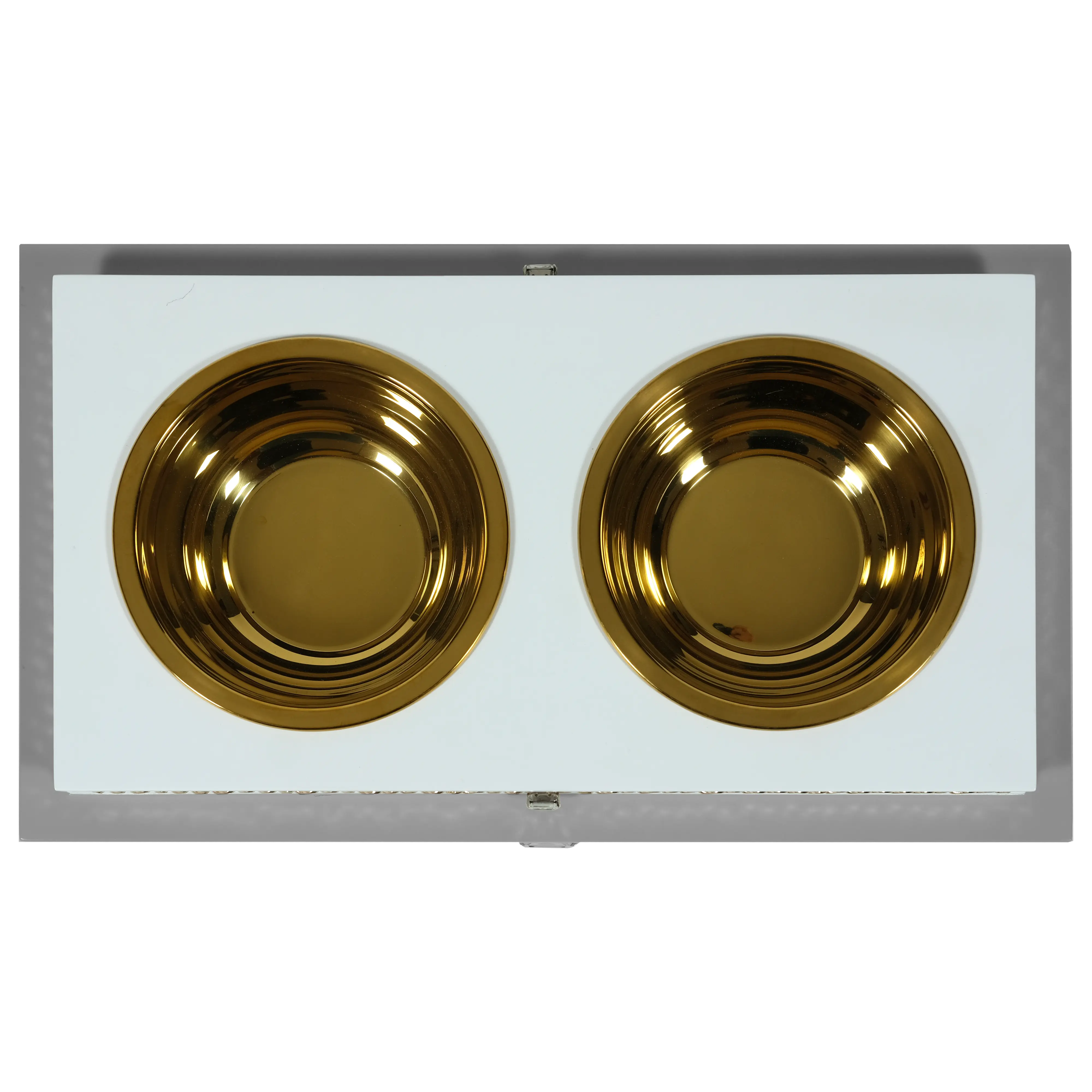"Top view of the FUROAR Princo Double Diner showcasing removable gold stainless steel bowls and a protective dual-layer system."