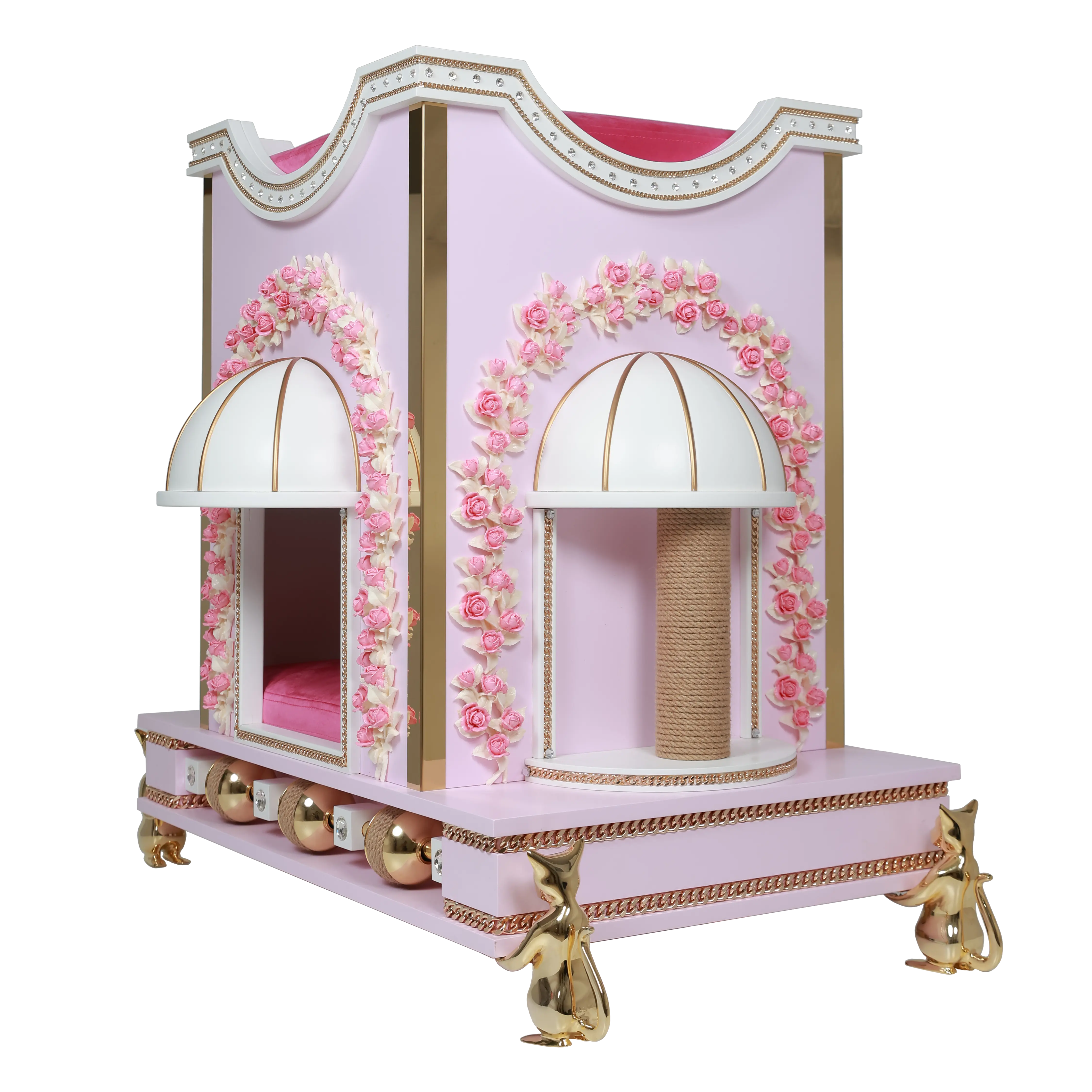 "Architectural leg detail featuring 24k gold plated casters, blending spectacular structural strength with the tamed elegance of royal furniture."