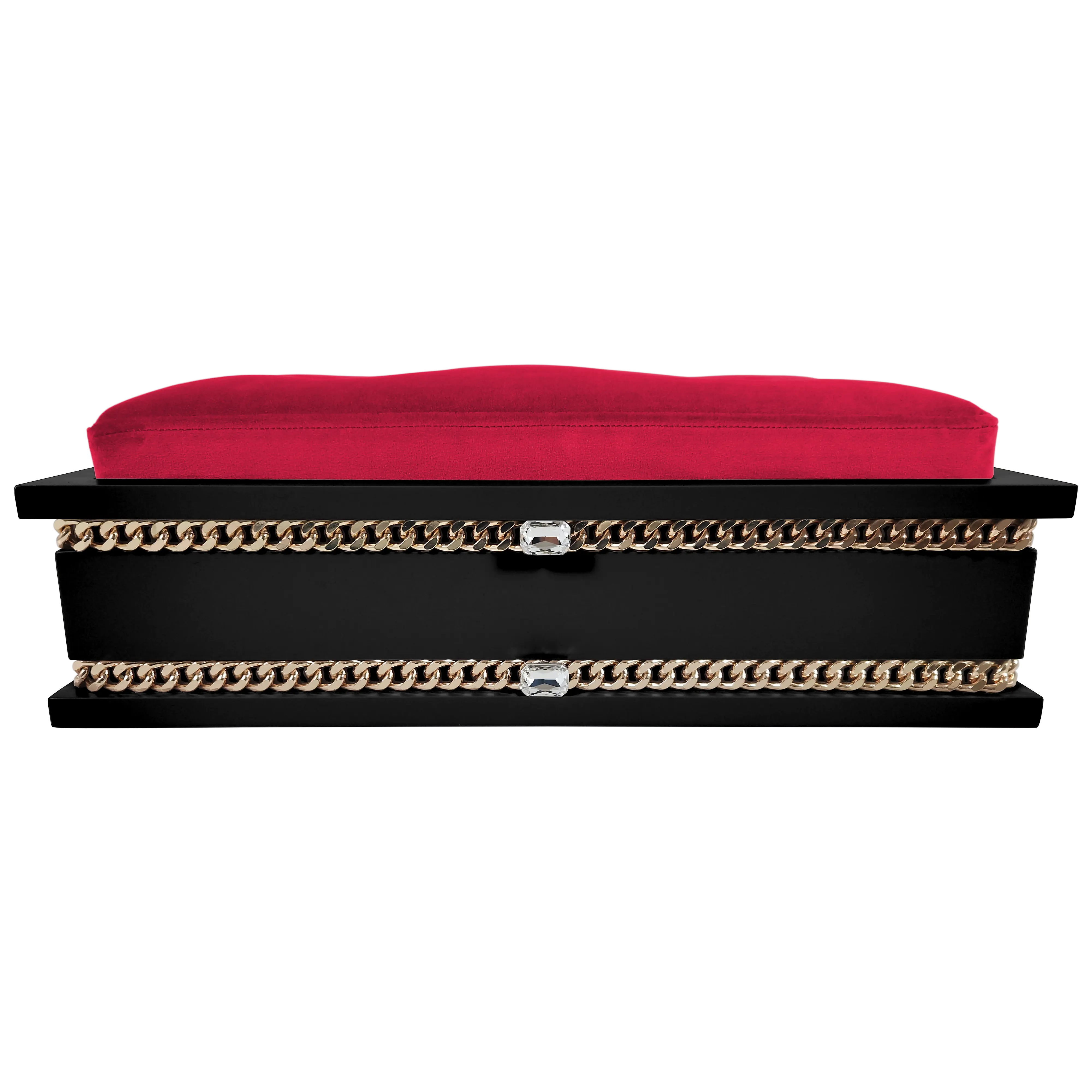 Close-up profile of FUROAR Rouge Small pet throne showing crystal accents and expert workmanship