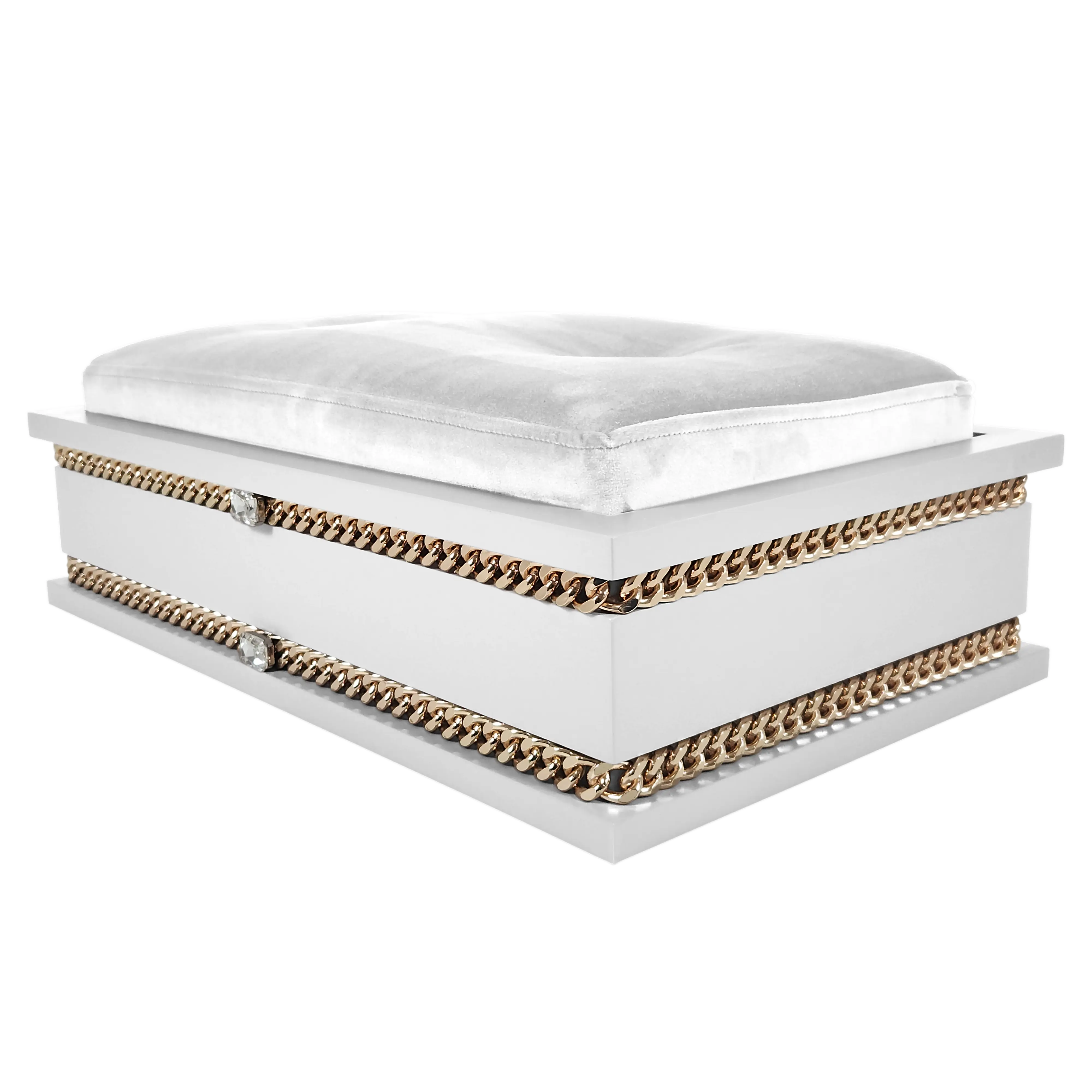 Side view of FUROAR Snow Medium pet bed showing plush white velvet cushion for premium comfort