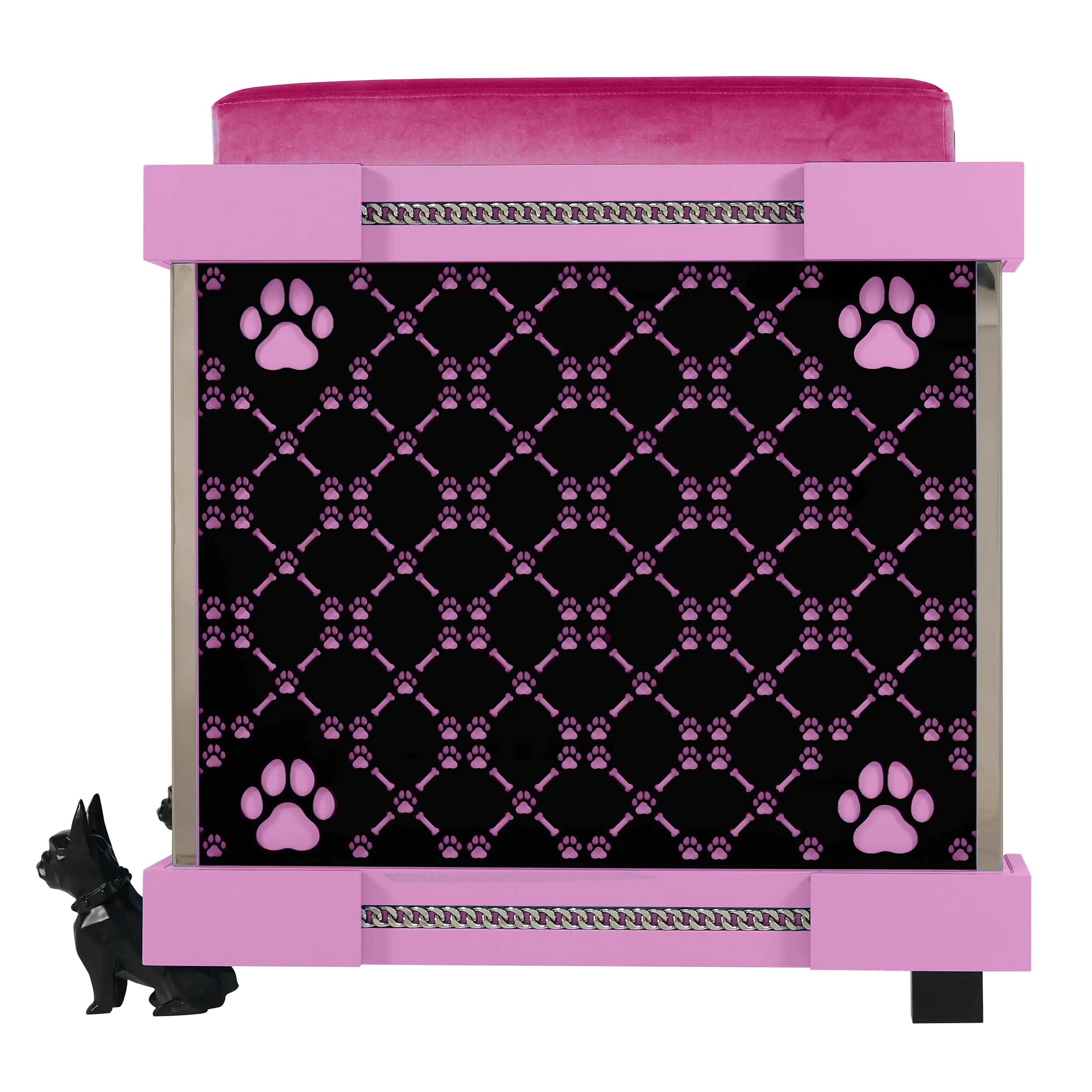 "Modern elegance FUROAR signature pattern on an x-large designer kennel that fashionable pets and dogs will love."