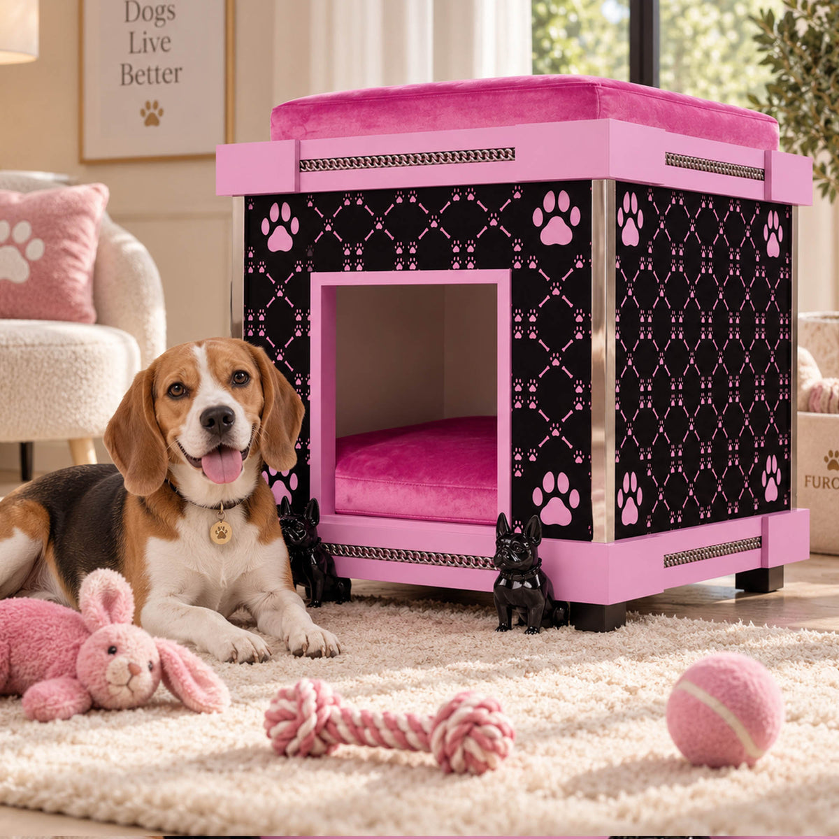 furoar medium sweetie puppy play house with beagle sitting on the floor