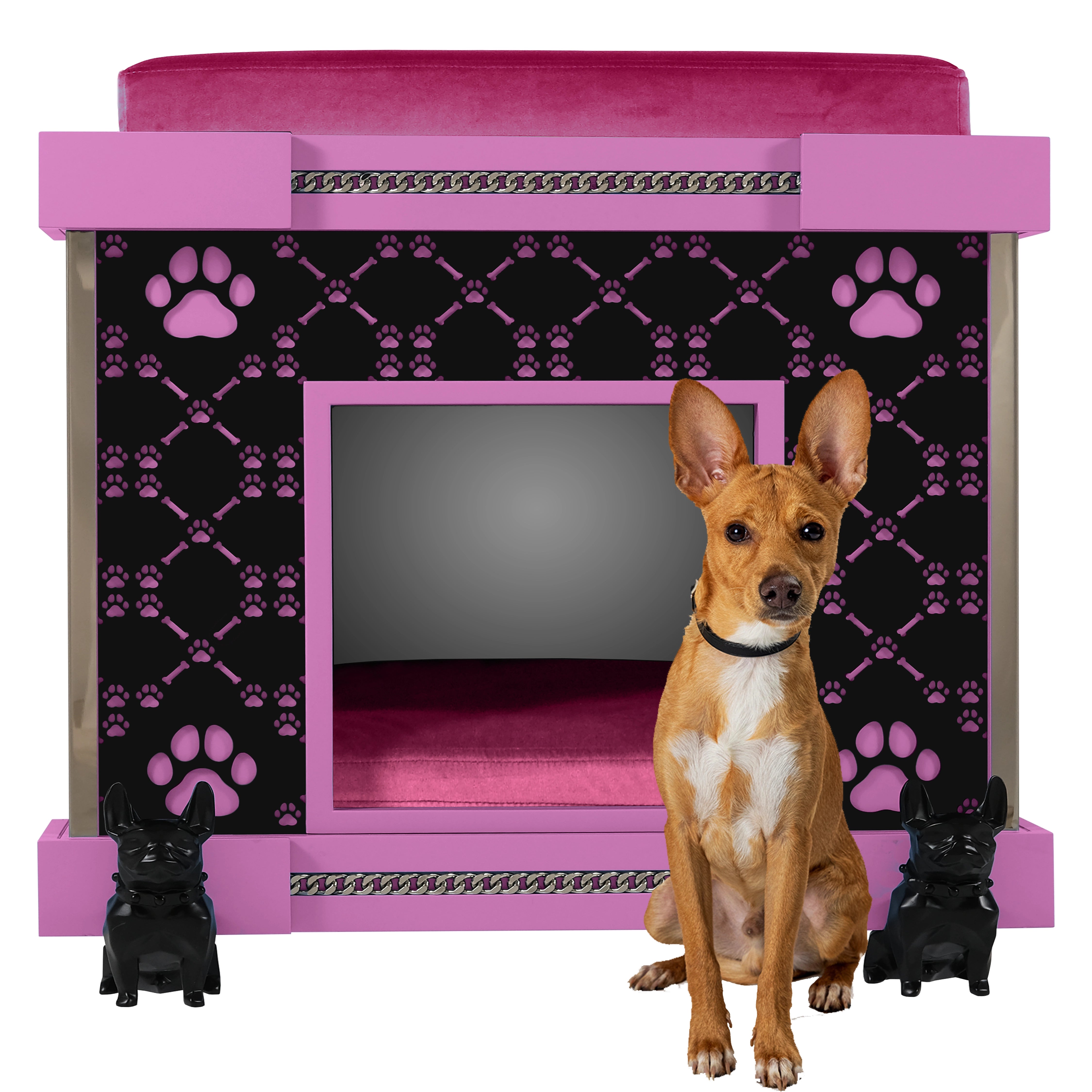 "Luxury Rose pink FUROAR Sweetie Premier Executive Suite for puppies, a celebrity-fashion inspired indoor kennel."