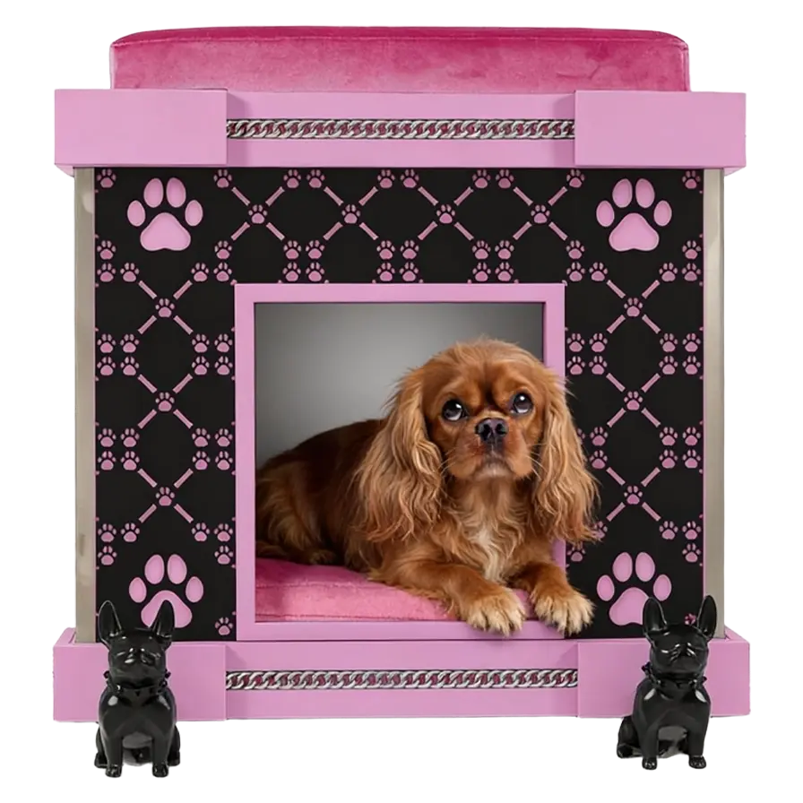 Sweetie Small indoor dog kennel house featuring a viral high-gloss nursery suite design.