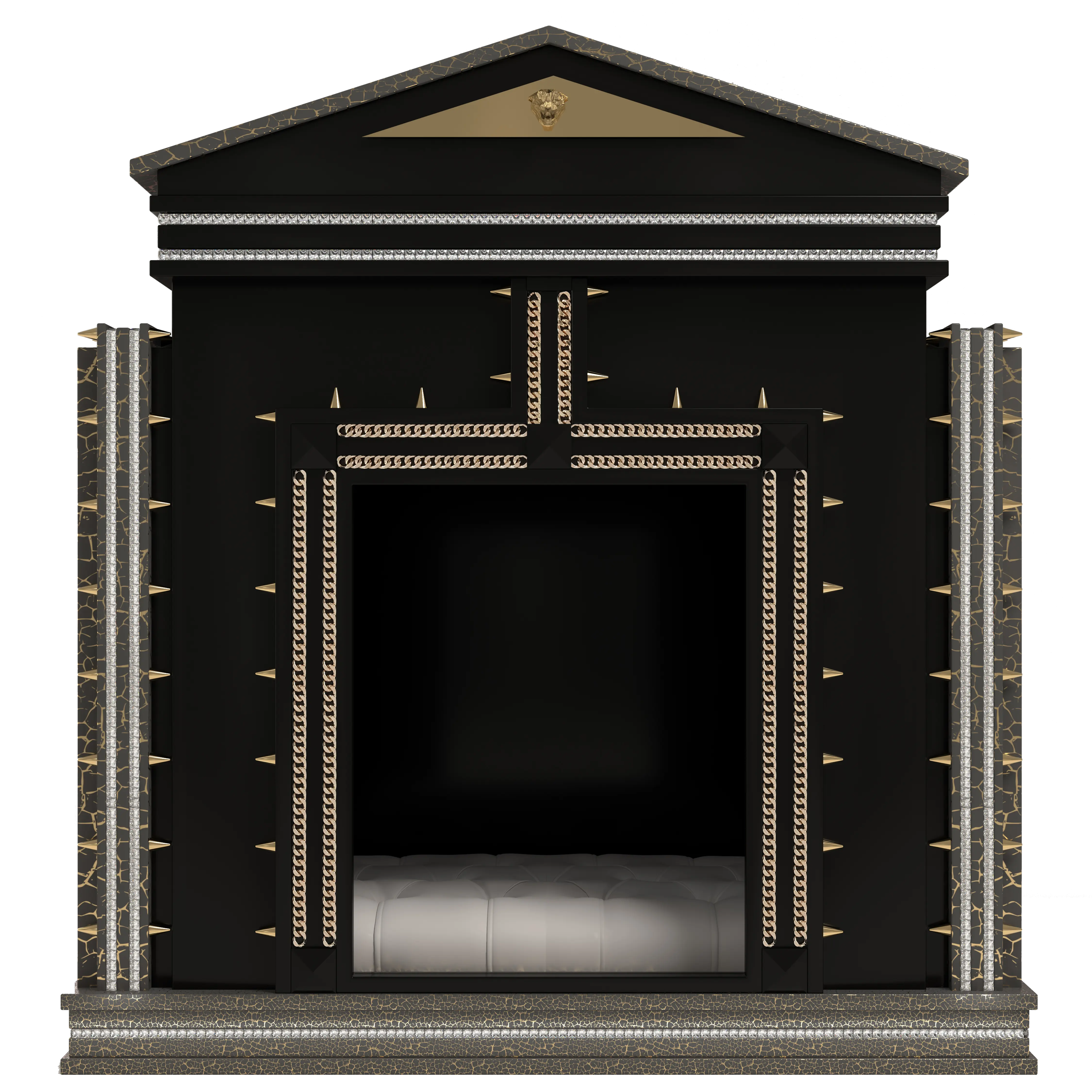24k gold studded crystal facade and golden chains on The Hollywood Large dog kennel house.