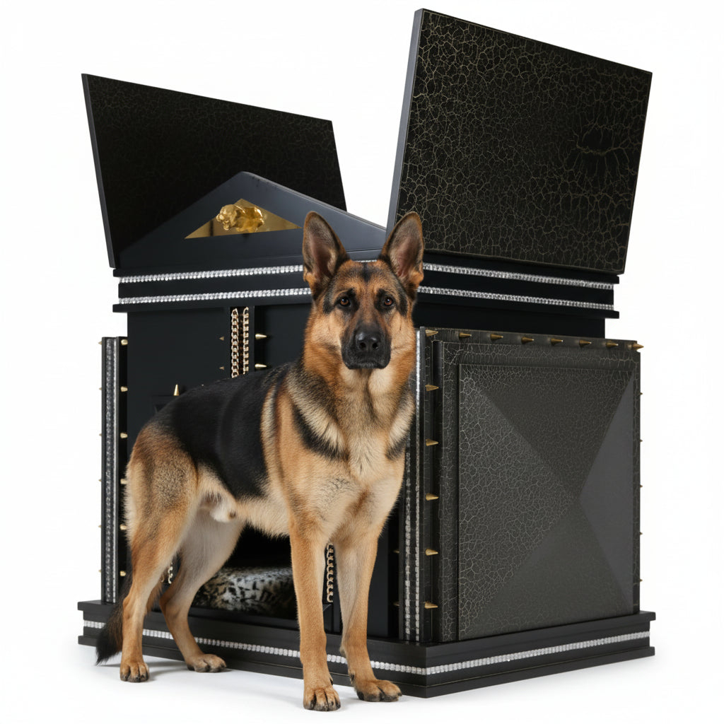 Opening roof closet and designer wardrobe on the The Hollywood Large dog kennel house.