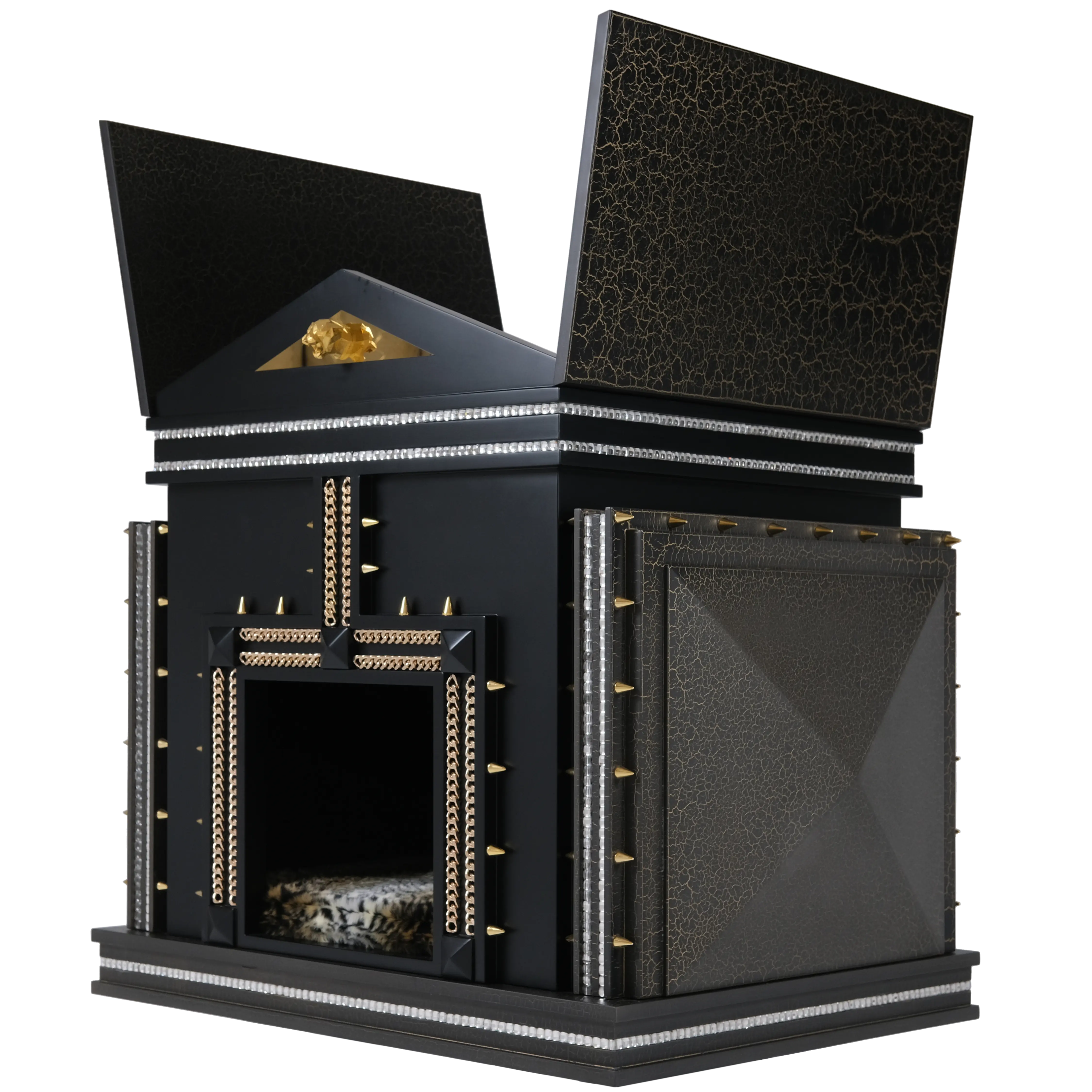 Opening roof closet and designer wardrobe on the The Hollywood Medium dog kennel house.
