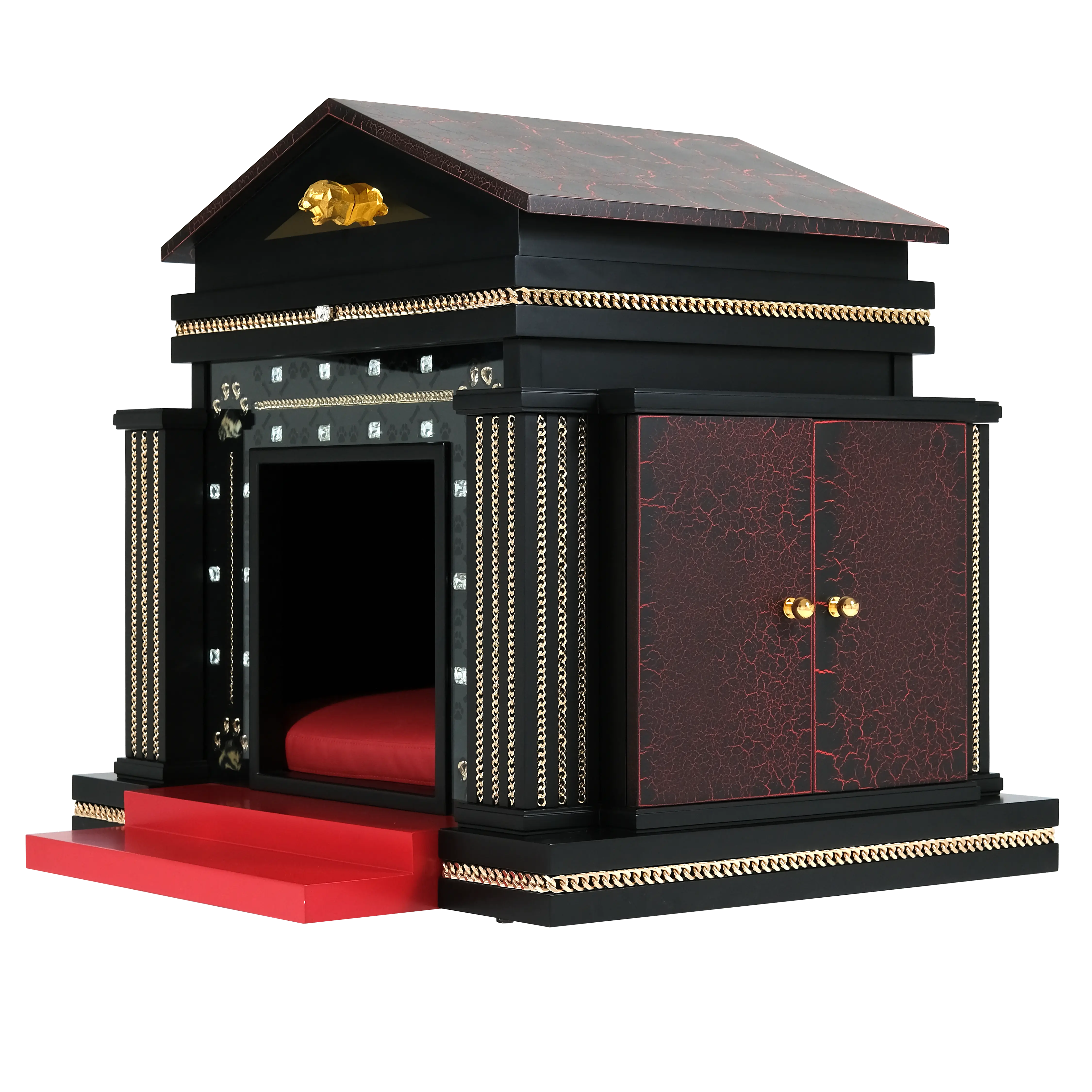 24k gold emblem detail on the super glam The Star Small designer dog kennel.