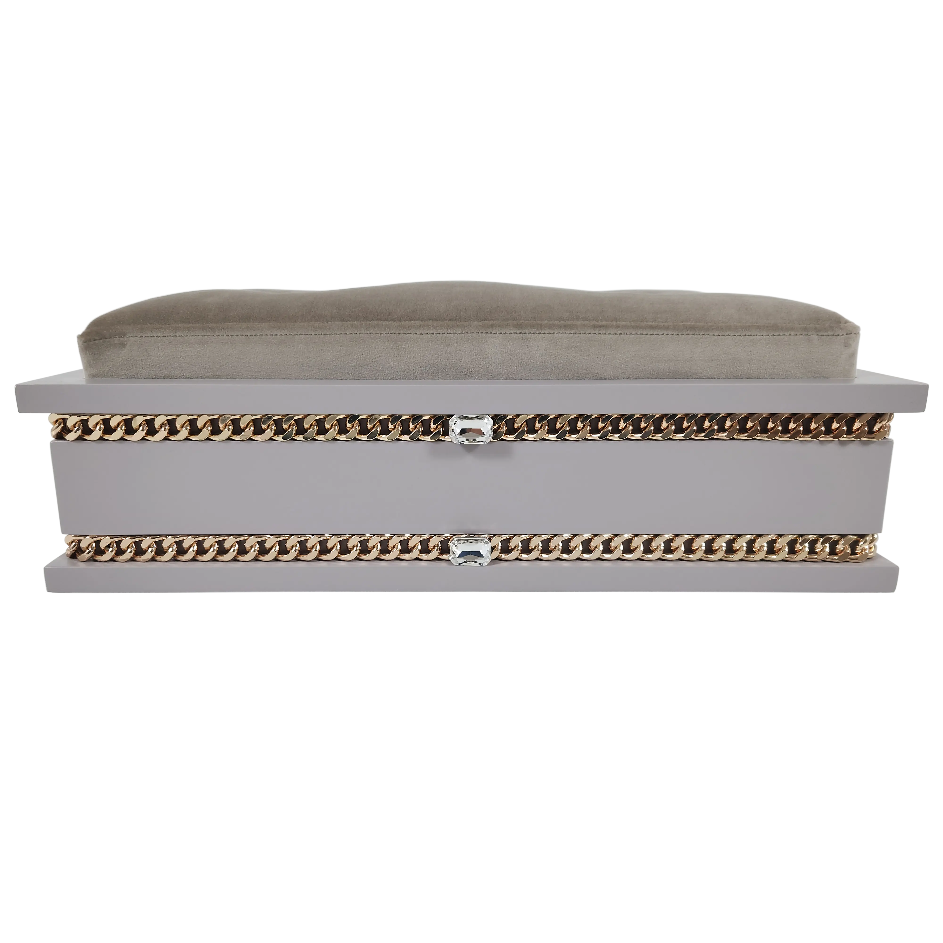 Close-up profile of FUROAR Tom Small pet throne showing crystal accents and expert workmanship