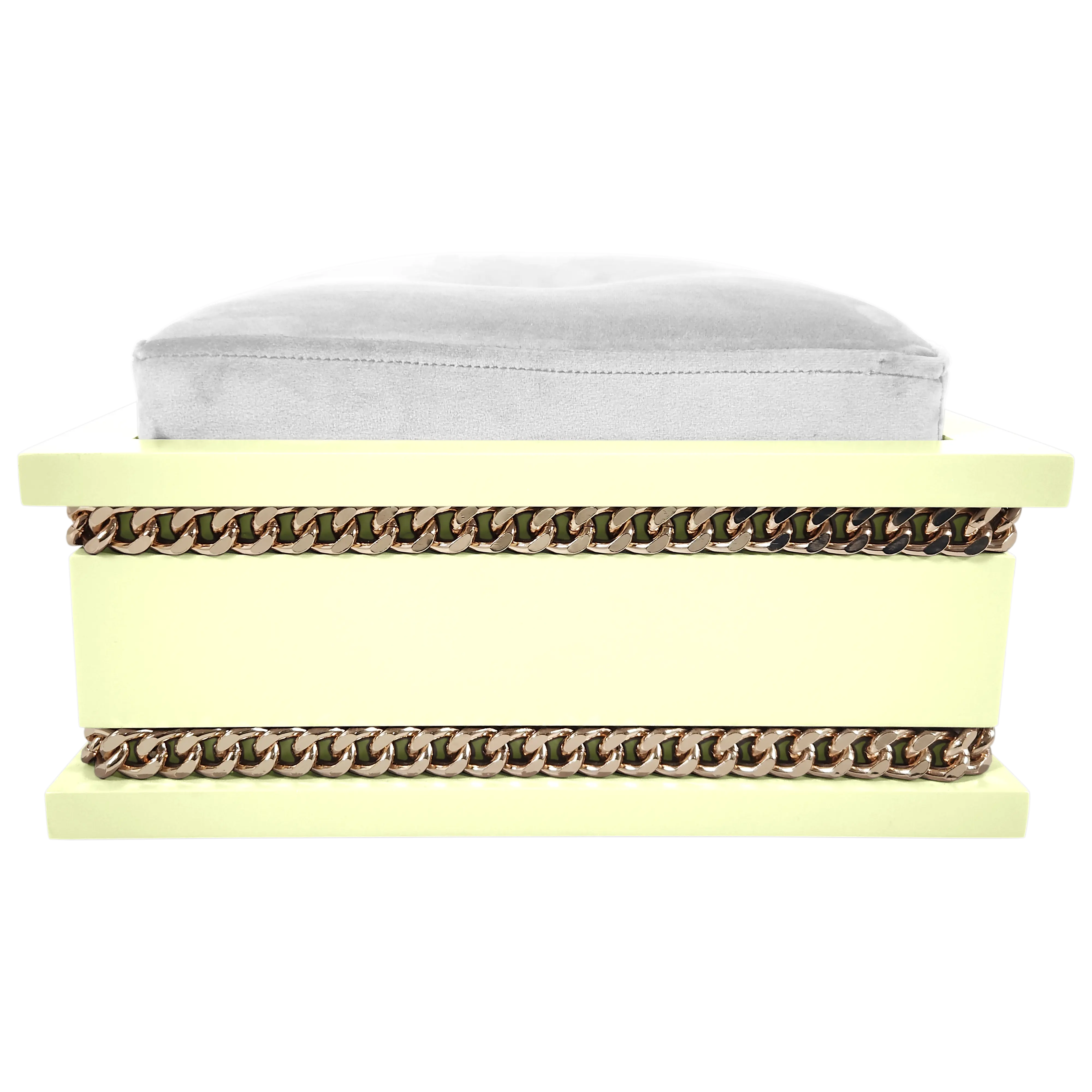Back view of FUROAR Twinkle Small designer pet bed highlighting the gold chain detailing