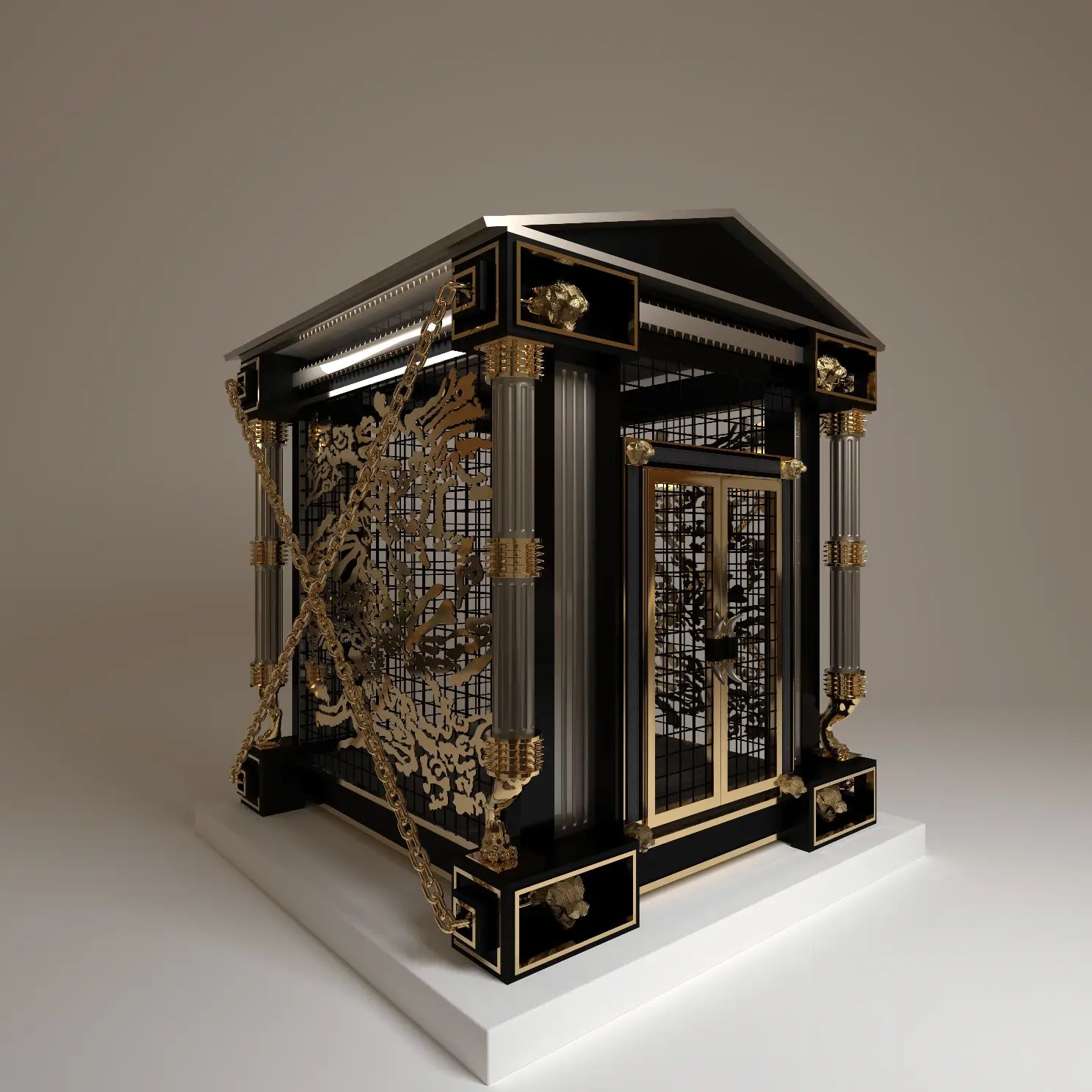 The Untamed exotic animal enclosure – PVD 24K gold and black lacquer finish by Furoar