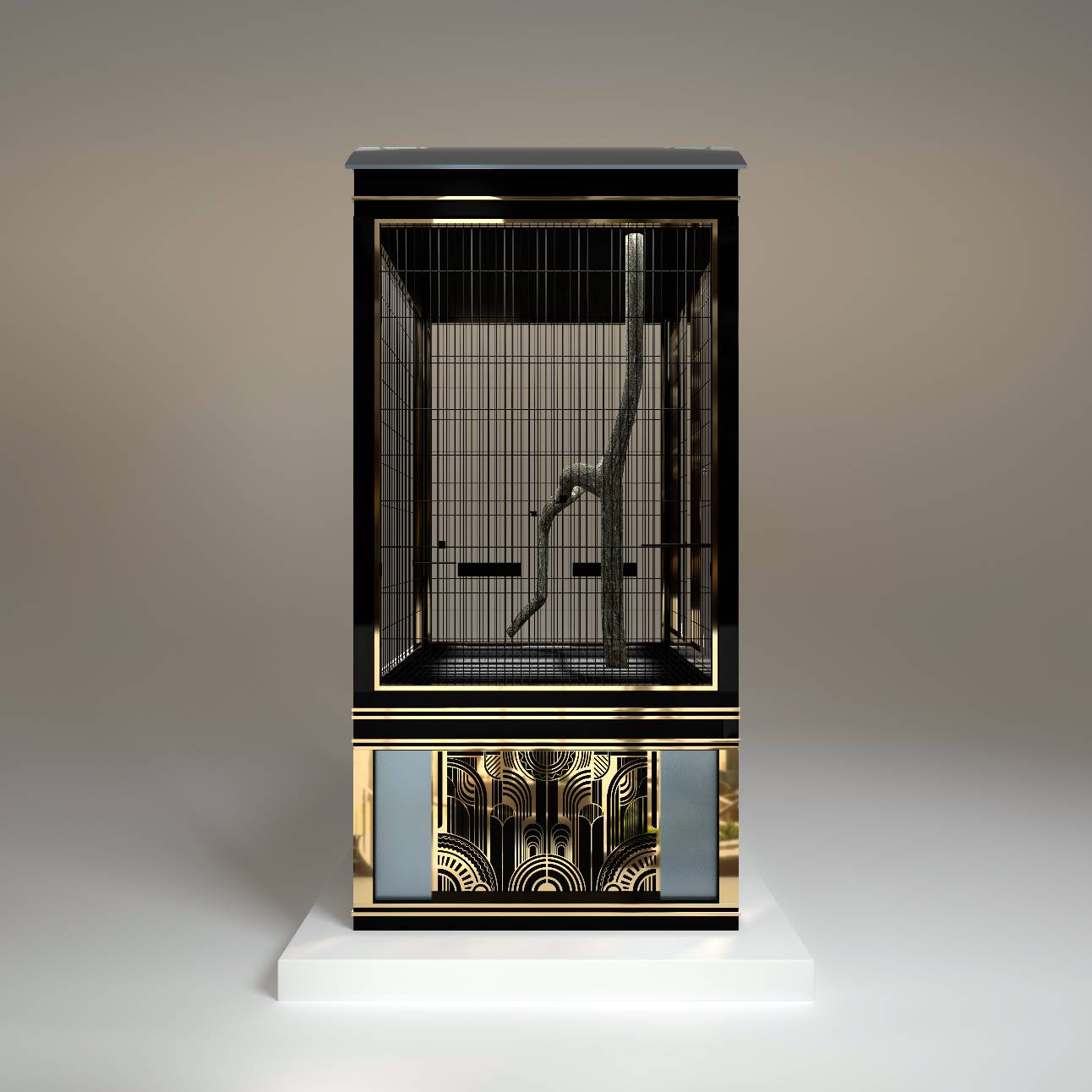 La Galerie luxury bird aviary by FUROAR slender footprint and grand height designer residential bird furniture 