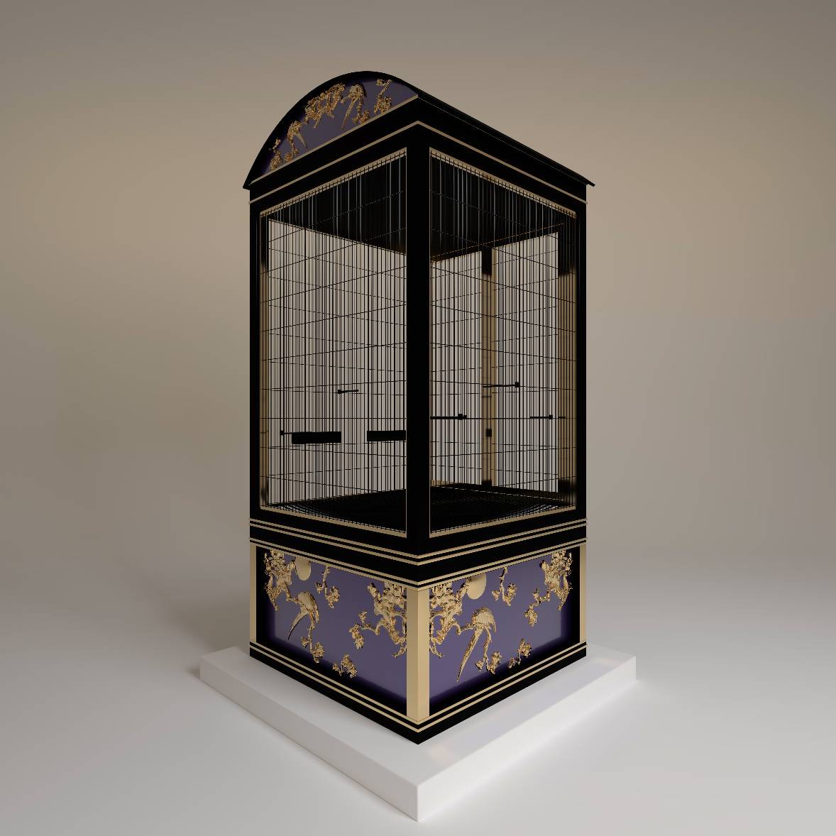 Le Boudoir royal bird cage by FUROAR rear panels romantic Art Deco geometric design intimate habitat 