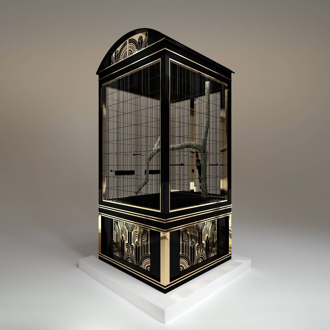 Le Palais luxury bird palace by FUROAR rear panels intricate Art Deco geometric design and grand roof 