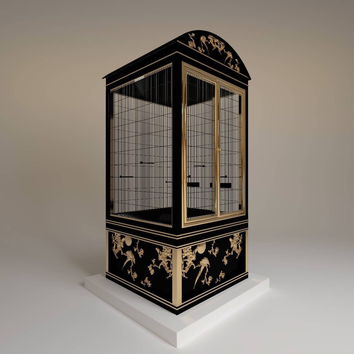 Petit Tresor designer bird aviary by FUROAR side profile grand architectural structure and sleek design 