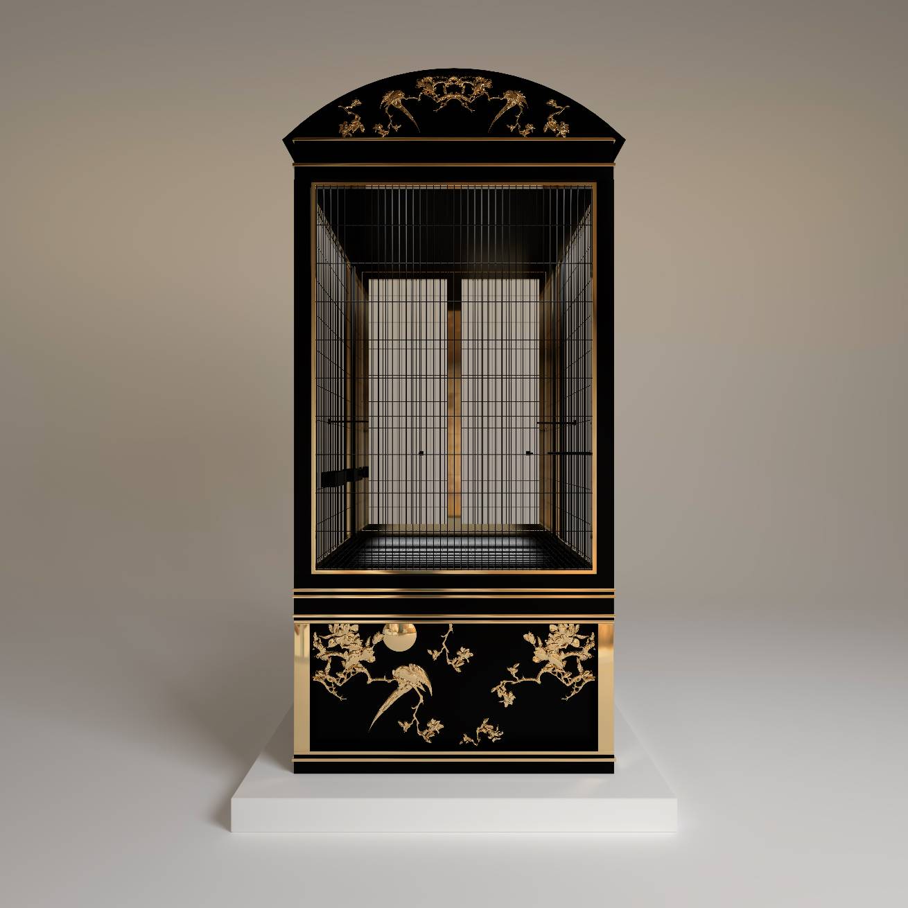 Petit Tresor royal bird cage by FUROAR rear view signature curved roof luxury furniture aesthetic 