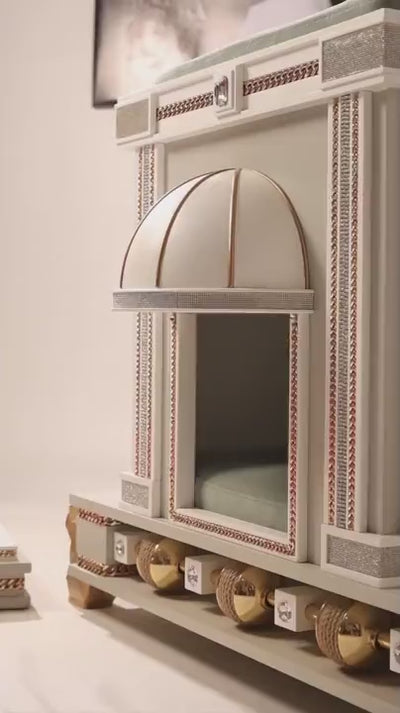 Luxury designer cat palace from FUROAR, combining sophisticated craftsmanship, regal architecture and high-end furniture for exceptional cats.