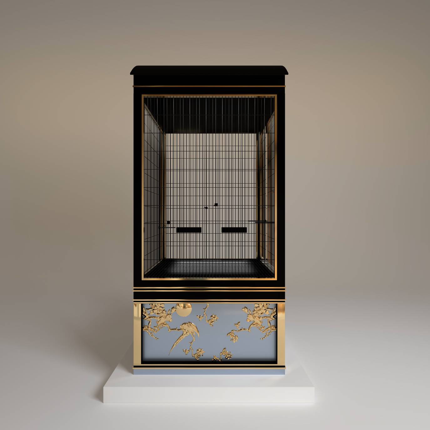 Salon Prive luxury bird aviary by FUROAR side elevation elite proportions and bespoke metalwork 