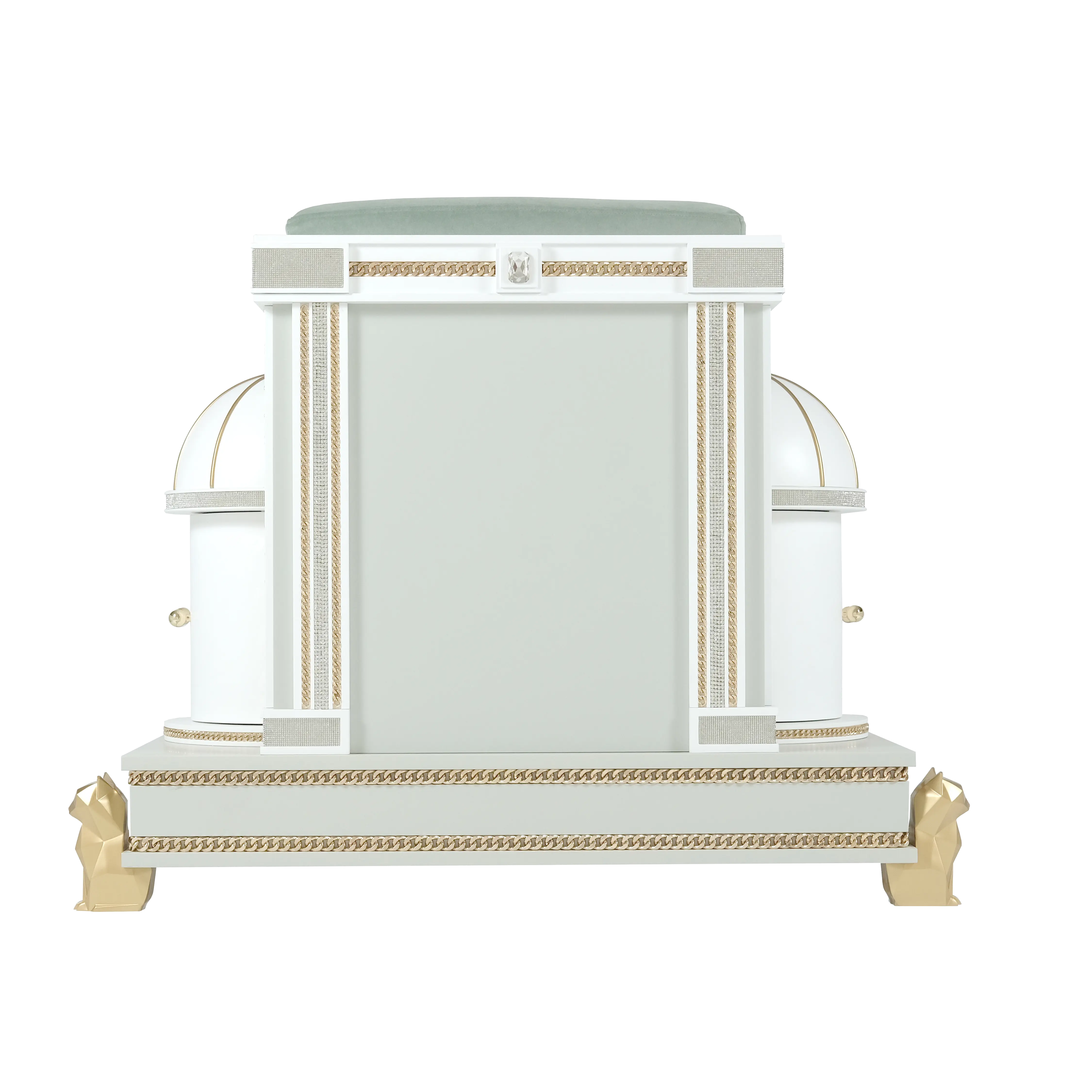 "Back view of the TAYLOR custom-made pet architecture, highlighting the perfect symmetry and refined modern elegance of the palace."