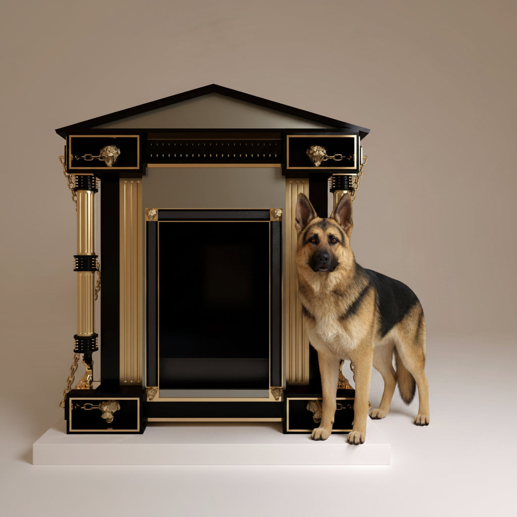 "The grand front view of The Earl Heritage royal kennel, blending refined modern elegance with the wild spirit of a noble companion."