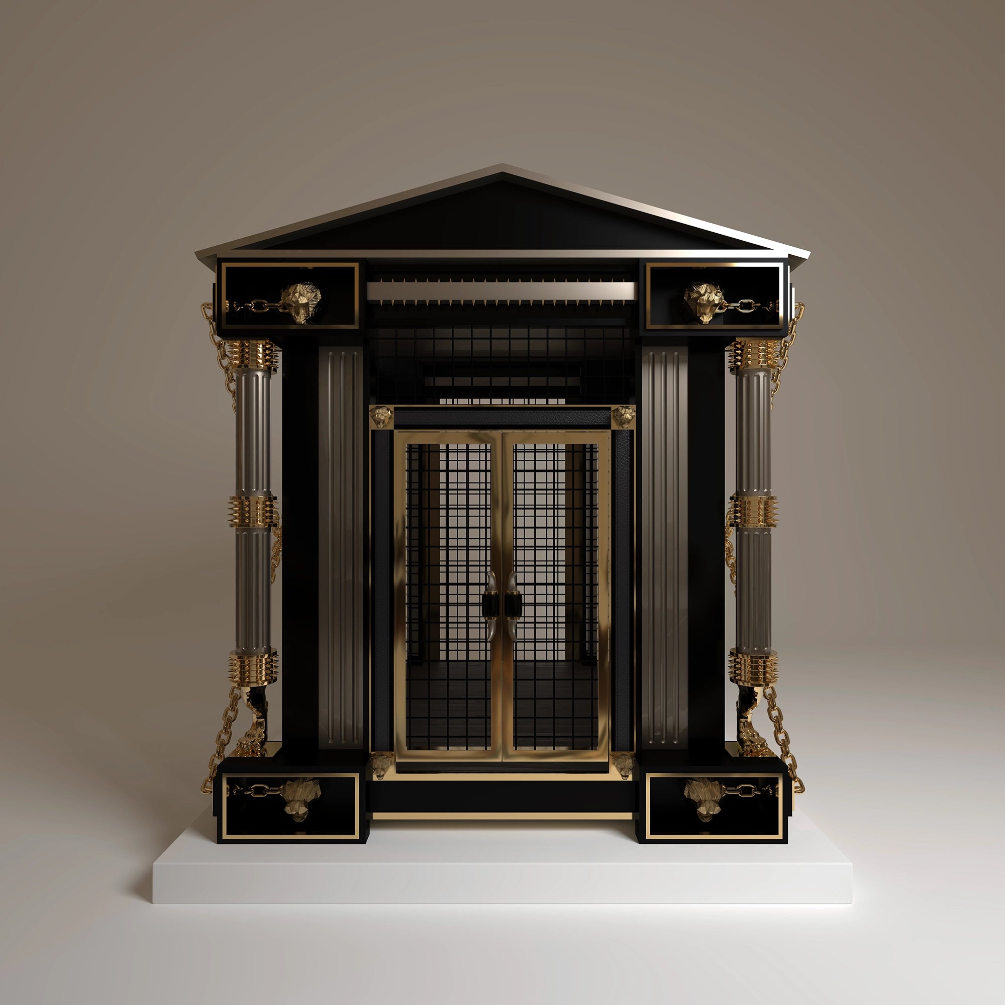 The Untamed bespoke luxury exotic animal enclosure with handcrafted gold detailing — FUROAR Royal Exotic Collection